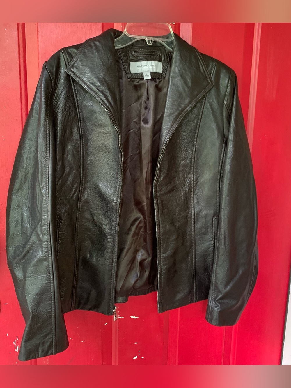 Marc New York, Genuine Leather Moto Motorcycle Zipper Jacket, Black